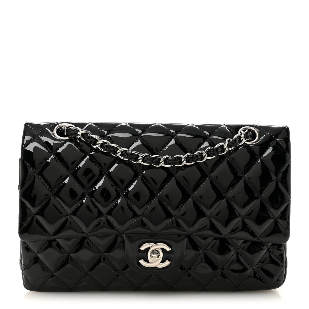 Patent Quilted Medium Double Flap Black