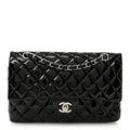 Patent Quilted Medium Double Flap Black