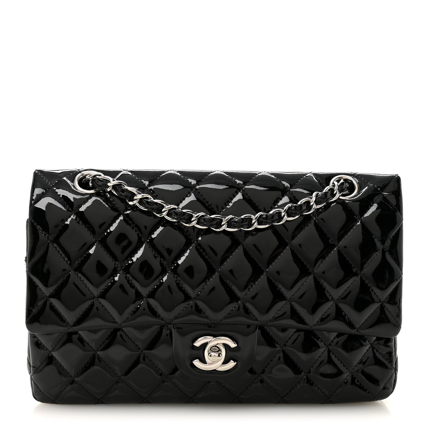 Patent Quilted Medium Double Flap Black