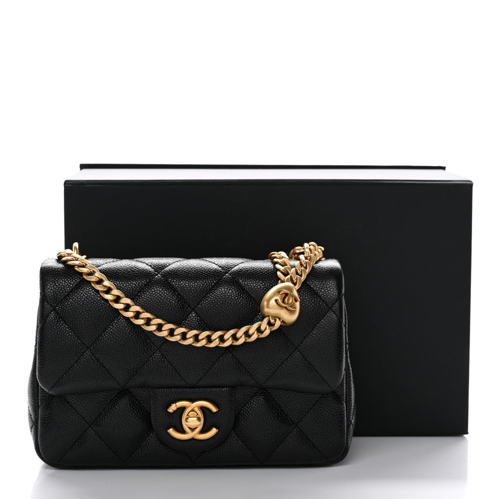Caviar Quilted Mini Sweetheart Rectangular Flap Black