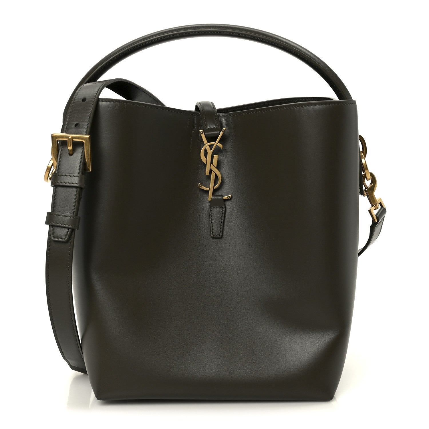Shiny Calfskin Le 37 Bucket Bag Deep Musk