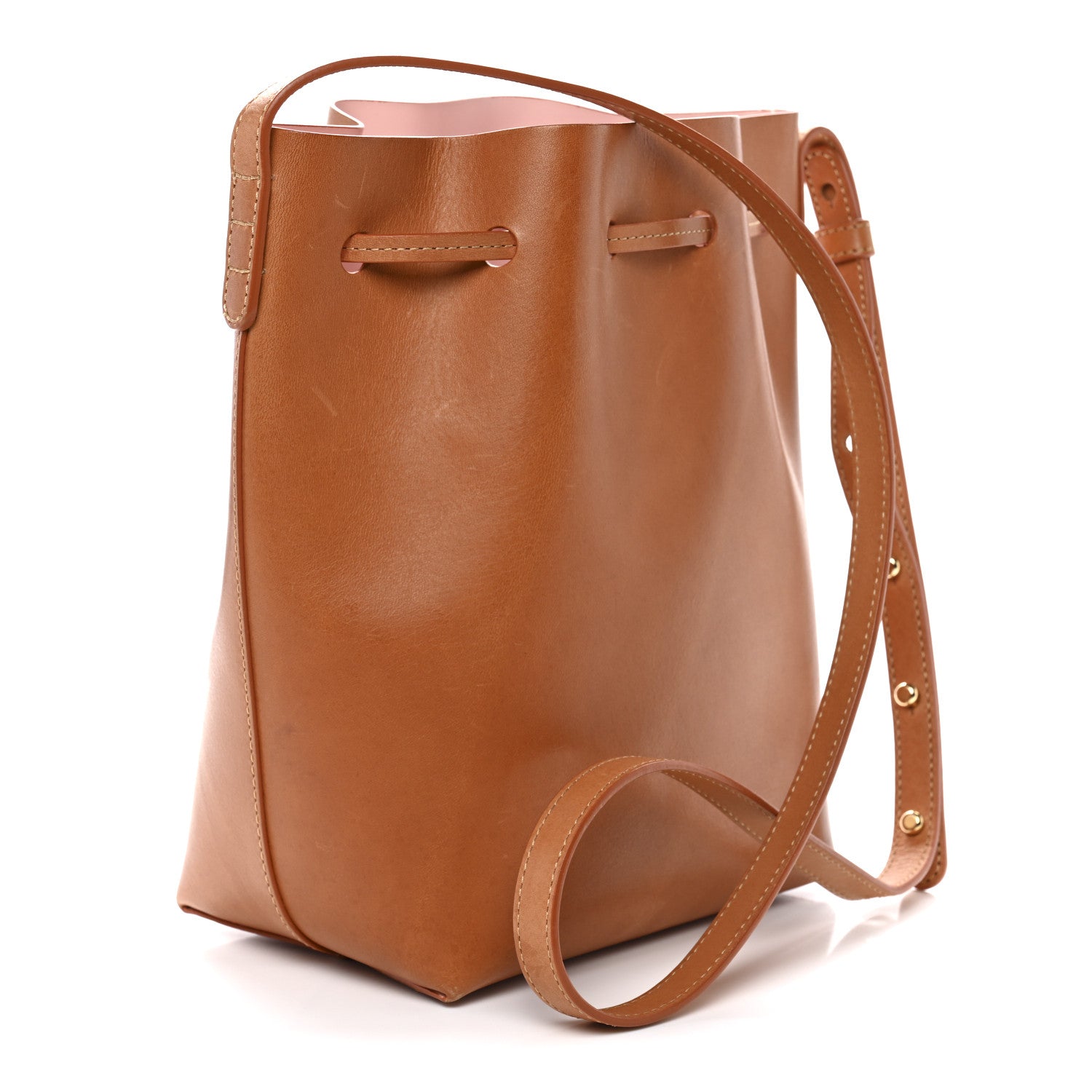 Vegetable Tanned Calfskin Mini Bucket Bag Cammello Rosa