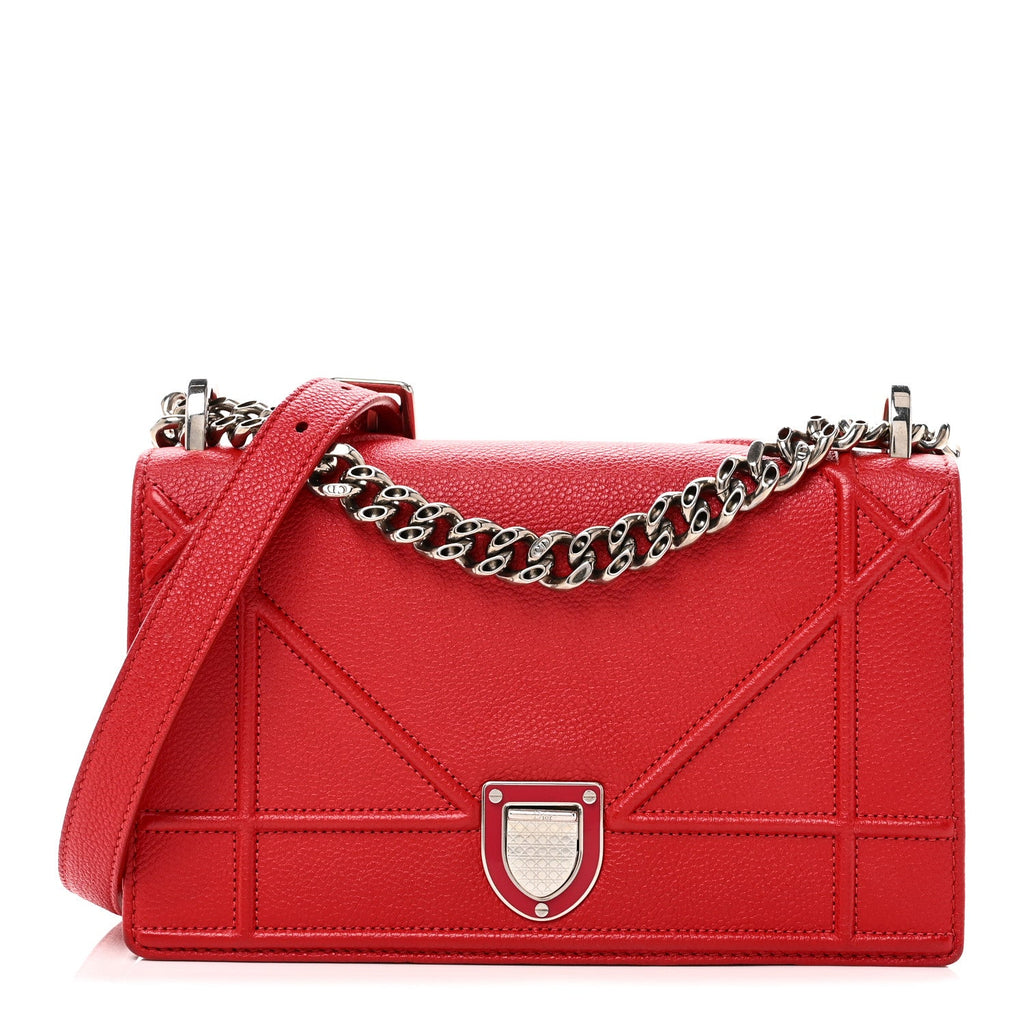 Grained Calfskin Small Diorama Flap Bag Red