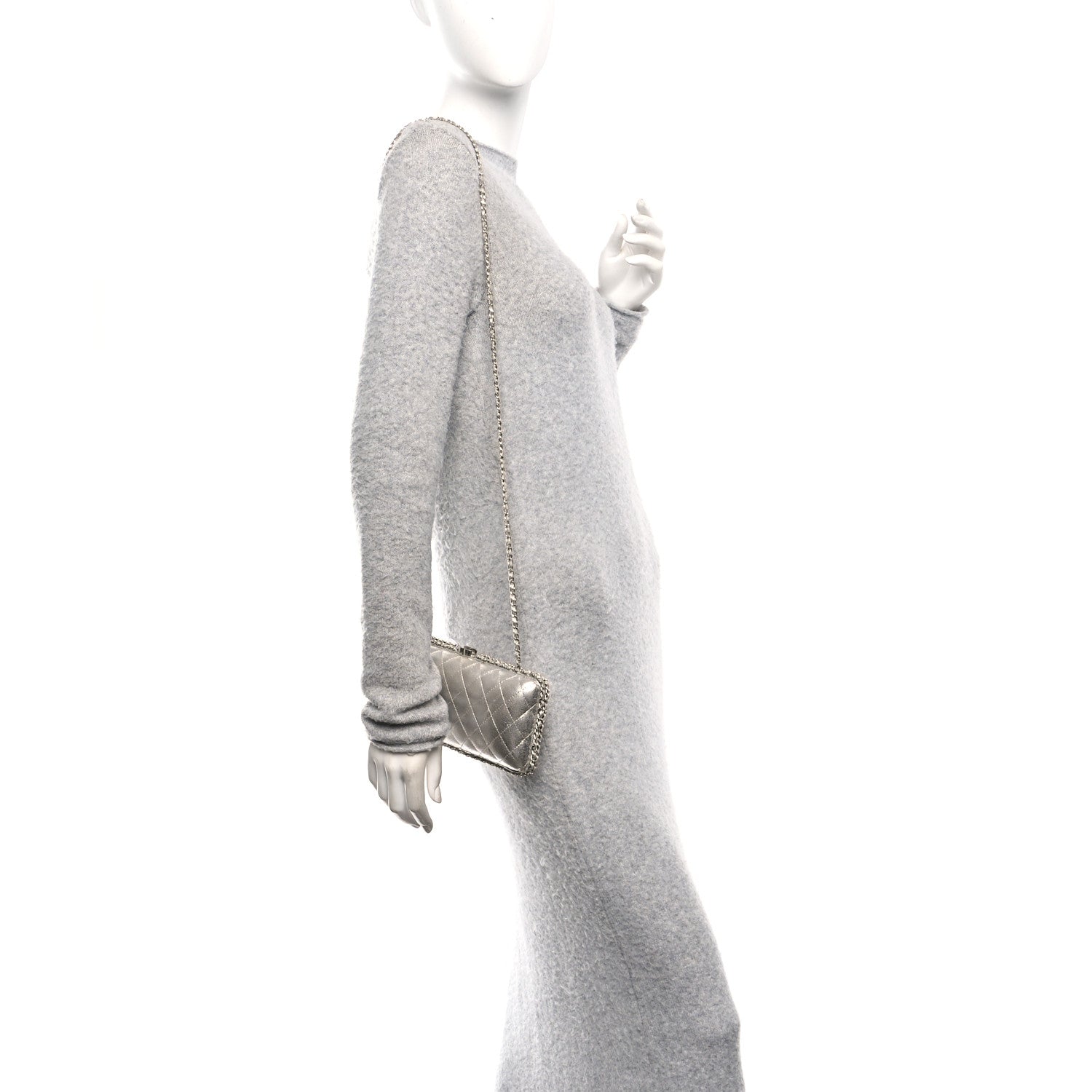 Metallic Lambskin Small Chain Around Clutch Silver