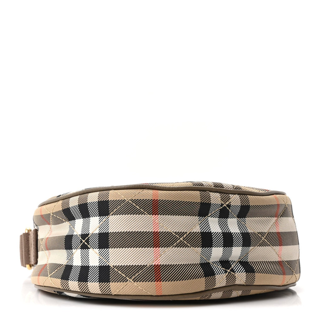Nylon Check Horseshoe Crossbody Bag Sand Beige