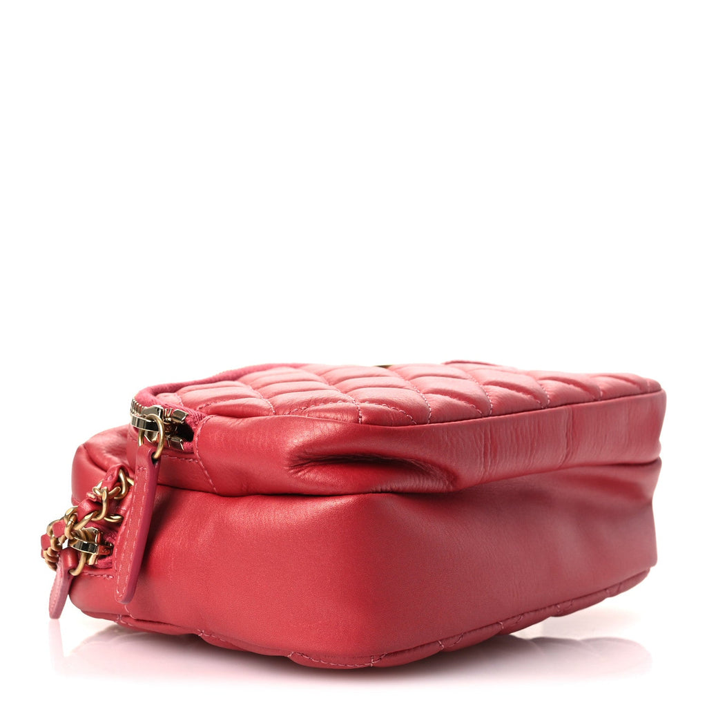 Calfskin Quilted Day Trips Camera Case Pink