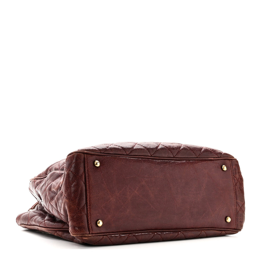 Glazed Caviar Quilted Small Shiva Tote Burgundy