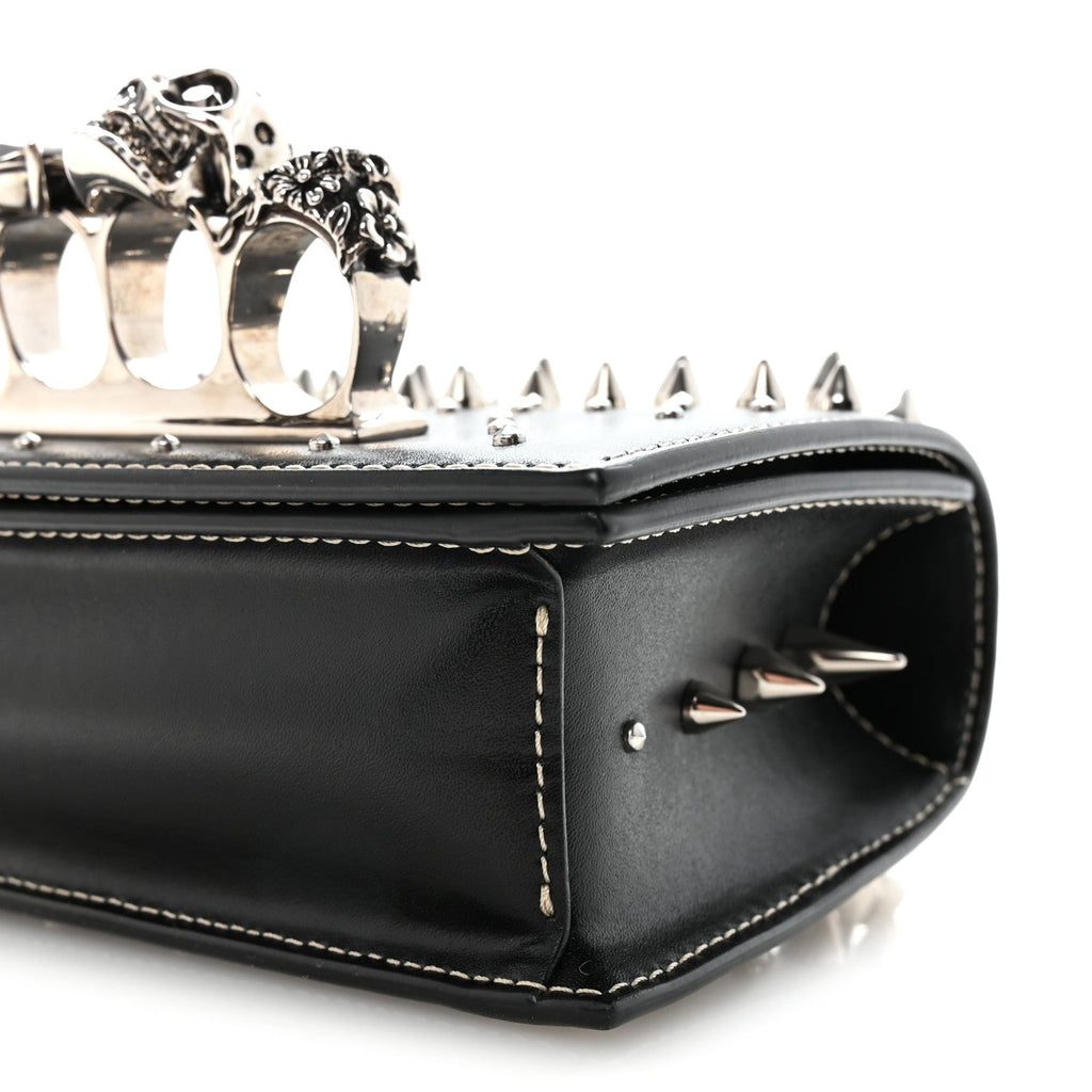 Calfskin Spike Studded Knuckle Satchel Black Silver