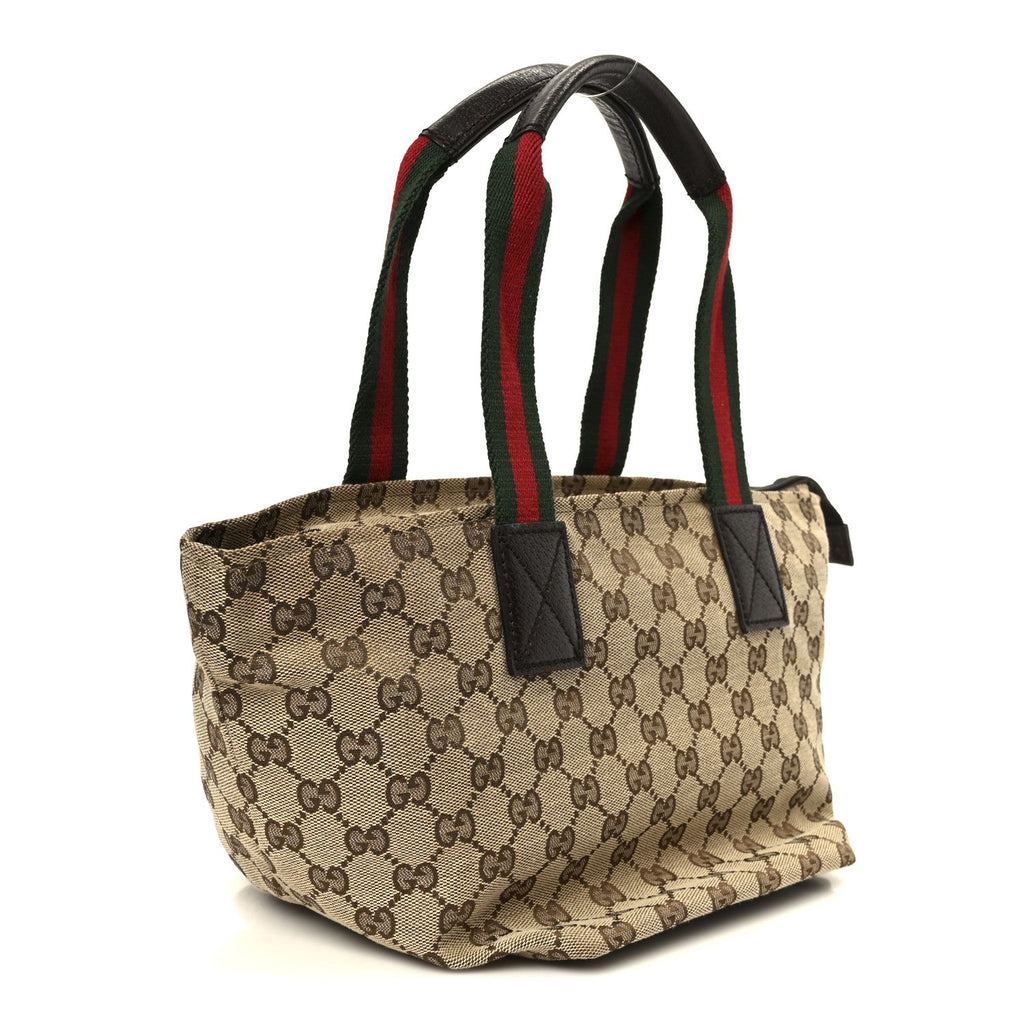 GG Monogram Small Web Handle Bucket Tote Dark Brown