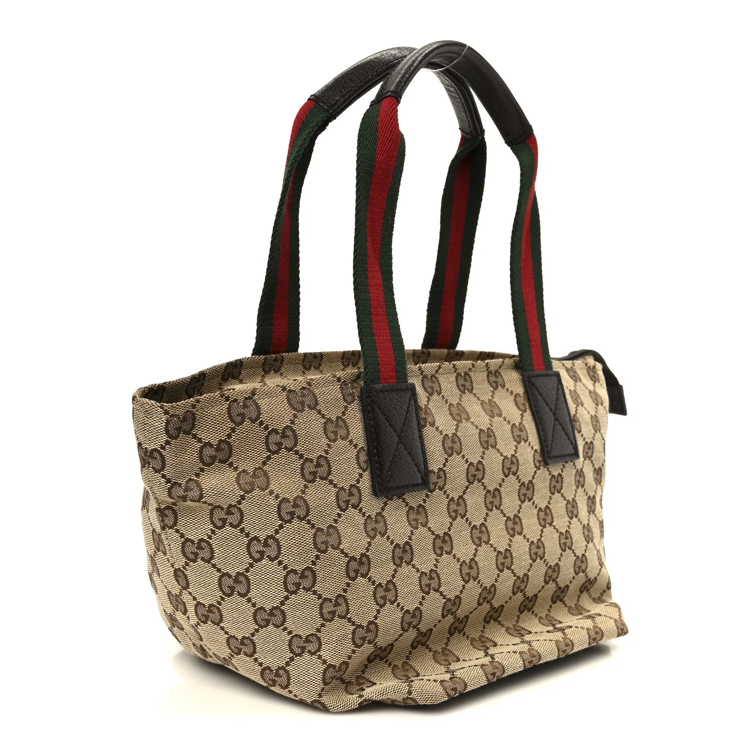 GG Monogram Small Web Handle Bucket Tote Dark Brown