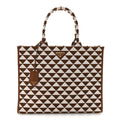 Jacquard Saffiano Triangolo Symbole Embroidered Large Tote Tobacco Talco