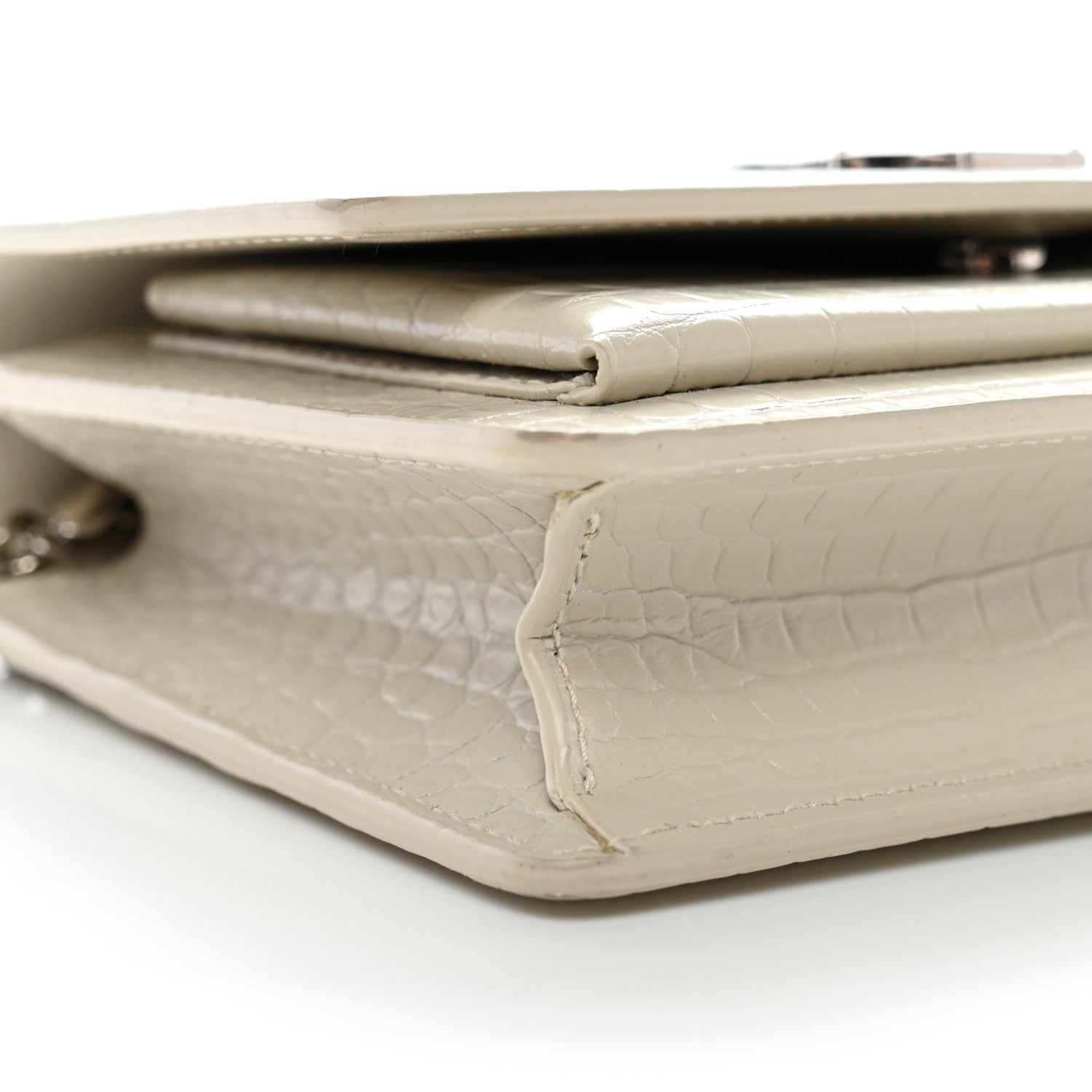 Calfskin Crocodile Embossed Monogram Sunset Chain Wallet Blanc Vintage