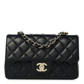 Lambskin Quilted Mini Rectangular Flap Black