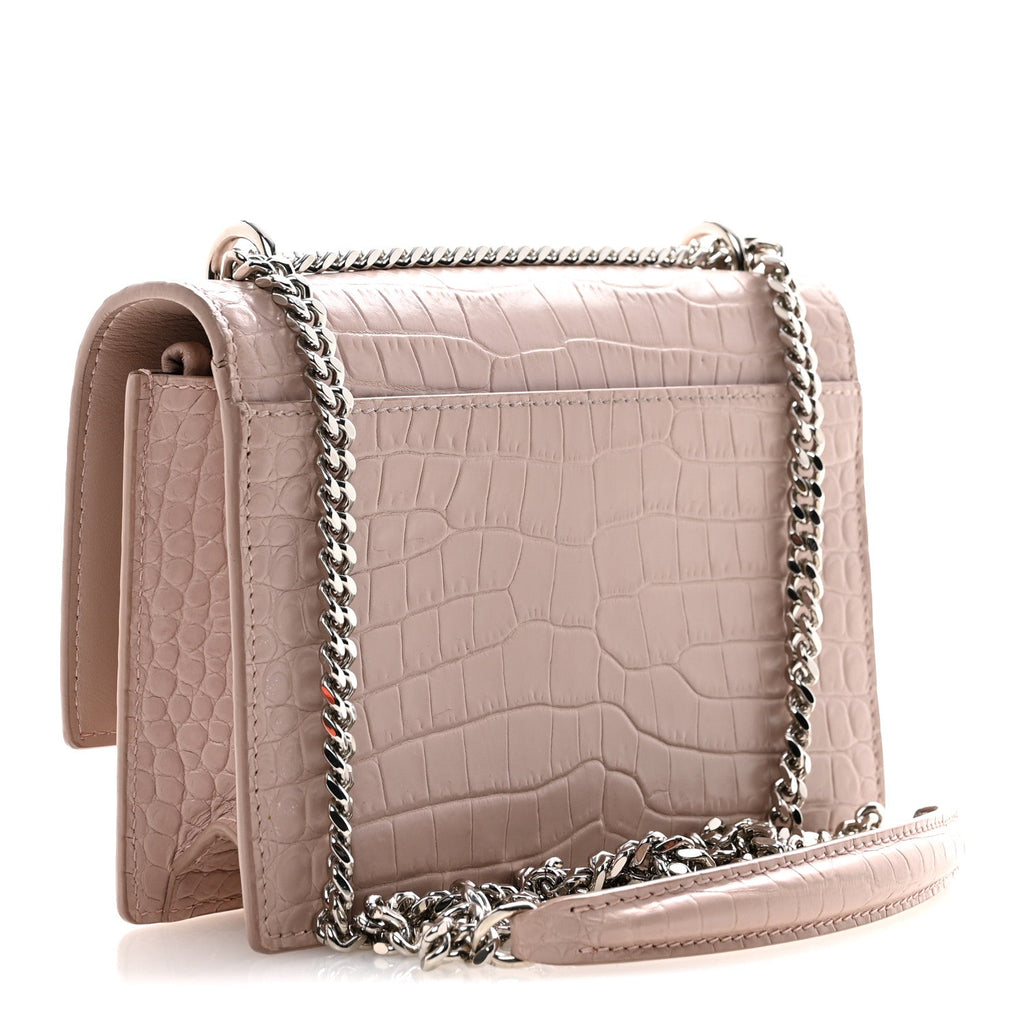 Calfskin Crocodile Embossed Monogram Sunset Chain Wallet Soft Nude