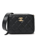 Caviar Quilted Twist Your Buttons Clutch With Chain Black