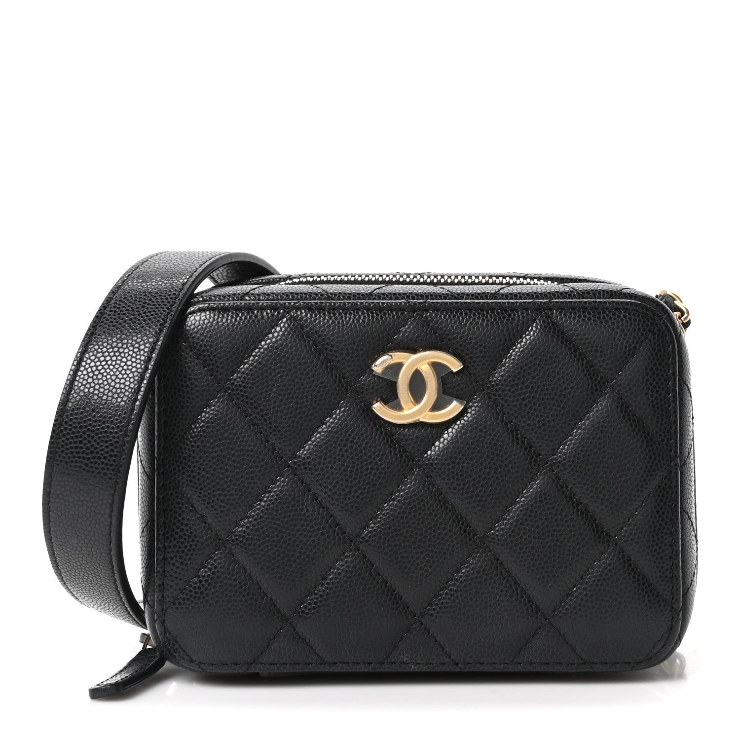 Caviar Quilted Twist Your Buttons Clutch With Chain Black