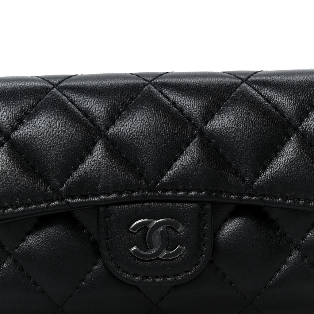 Lambskin Quilted Flap  Holder Wallet So Black