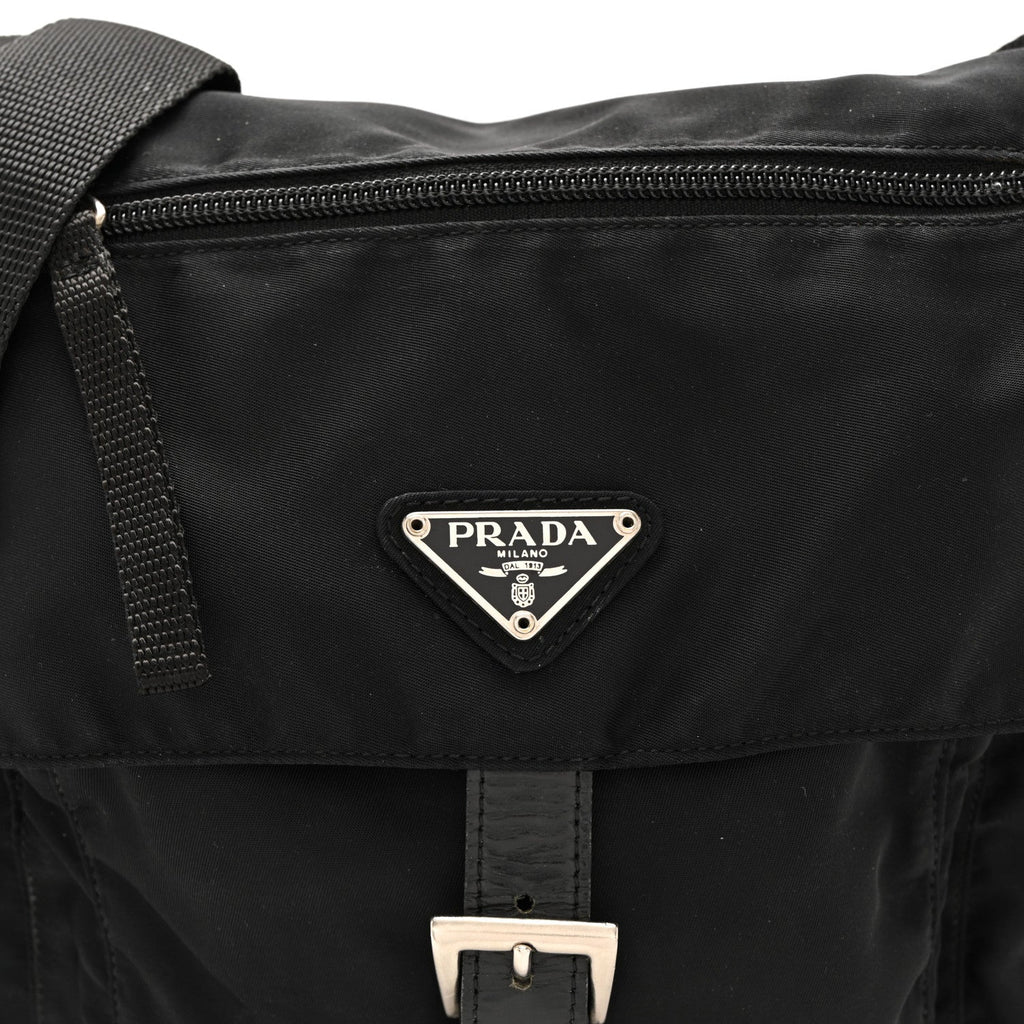 Nylon Vela Saffiano Single Buckle Messenger Shoulder Bag Black