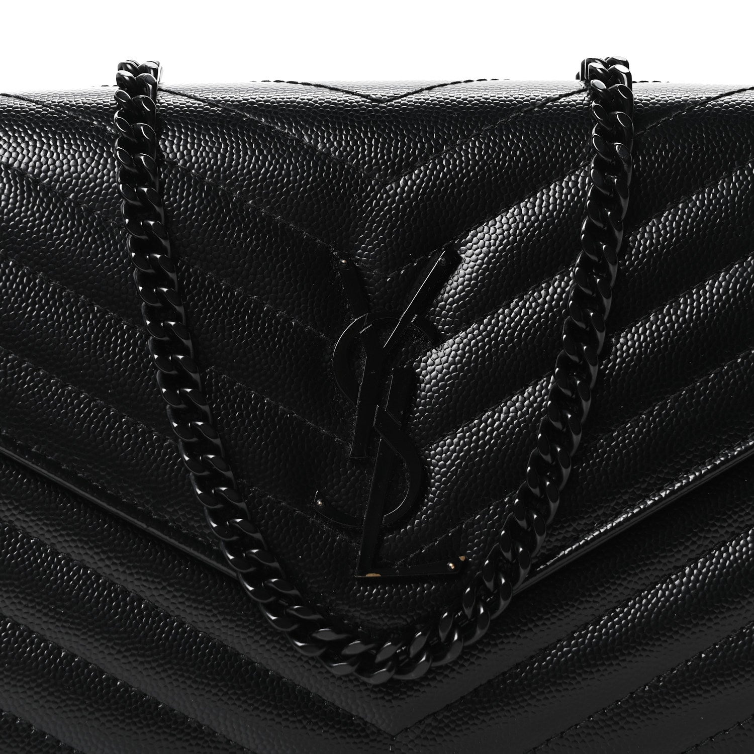 Grain De Poudre Matelasse Chevron Monogram Monochrome Chain Wallet Black