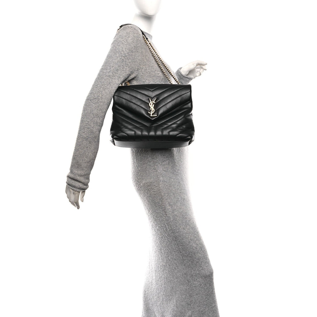 Calfskin Y Quilted Monogram Medium Loulou Chain Satchel Black