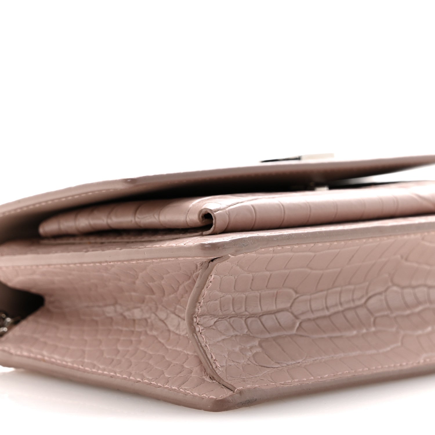 Calfskin Crocodile Embossed Monogram Sunset Chain Wallet Soft Nude
