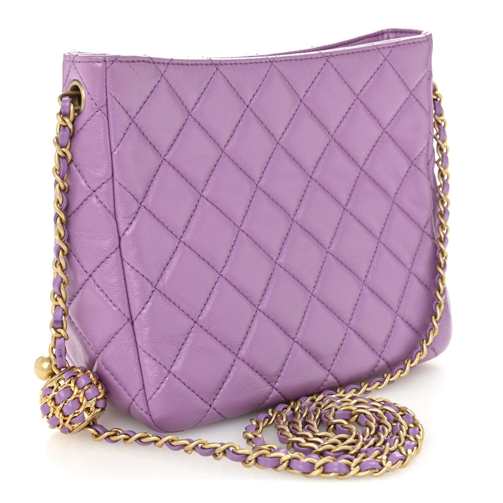 Lambskin Quilted Small Pearl Crush Hobo Purple