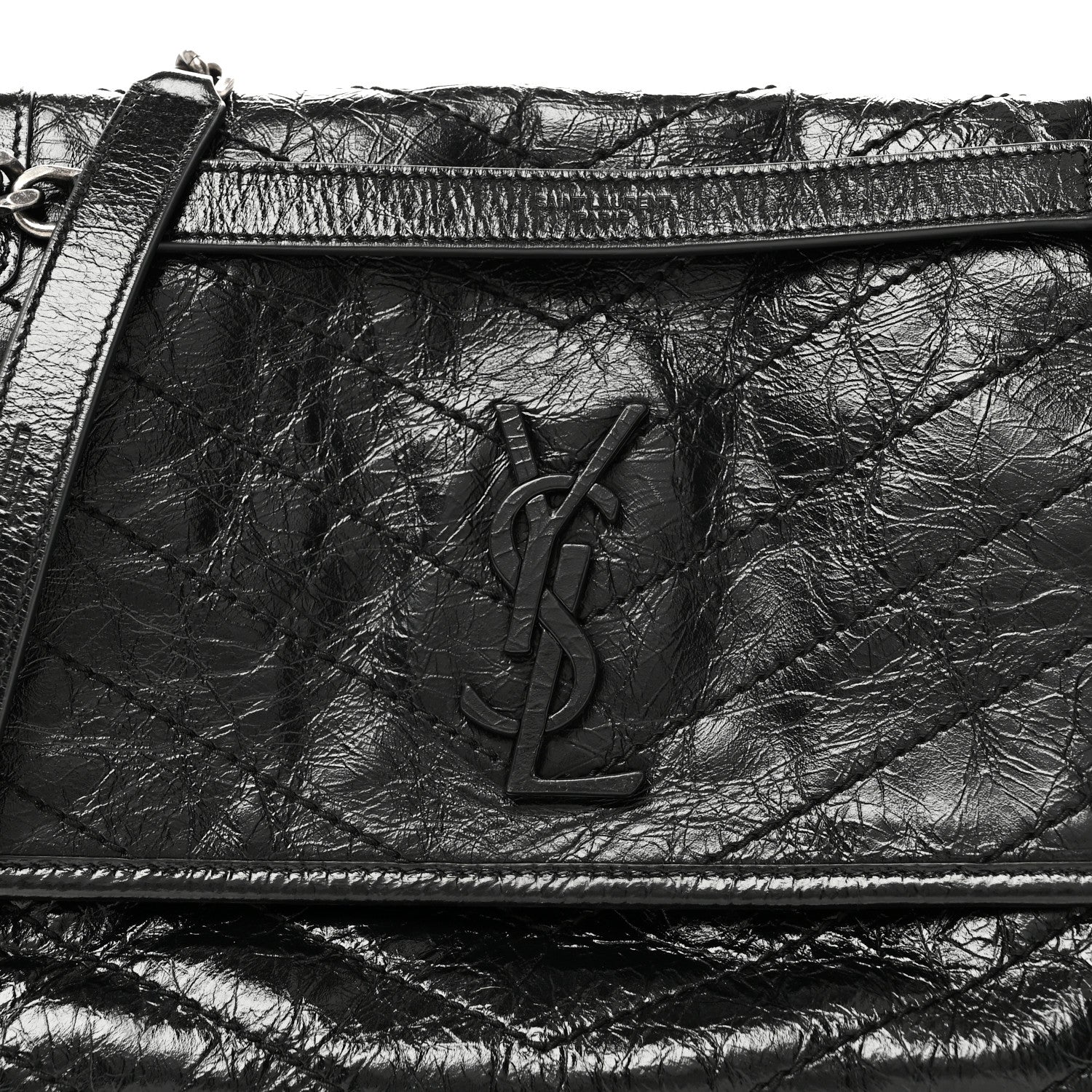 Crinkled Calfskin Matelasse Monogram Medium Niki Chain Satchel Black