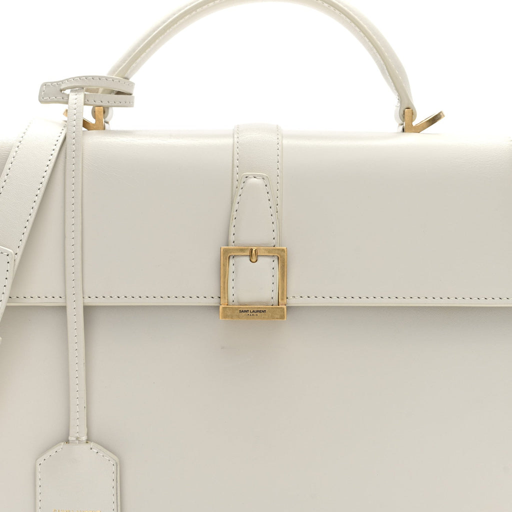 Shiny Calfskin Le Fermoir Top Handle Bag Small Crema Soft