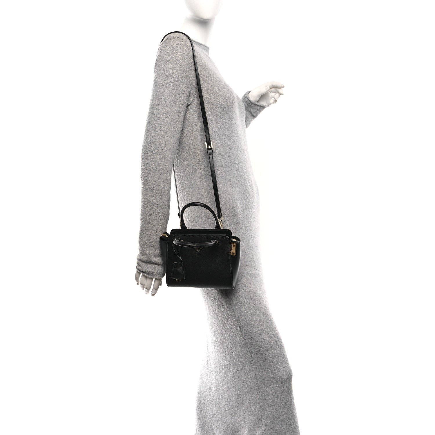Saffiano Soft Calfskin Mini Zippered Tote Black