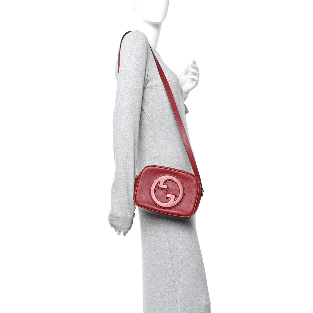 Sakai Be Green Calfskin Diagonal Stitched Small Blondie Shoulder Bag Rosso