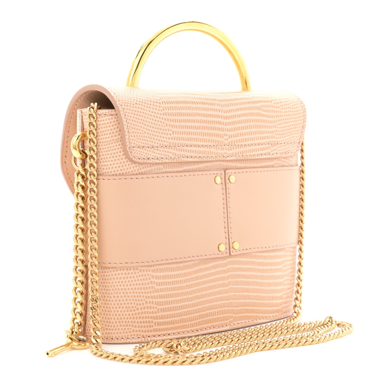 Calfskin Lizard Embossed Small Aby Lock Delicate Pink