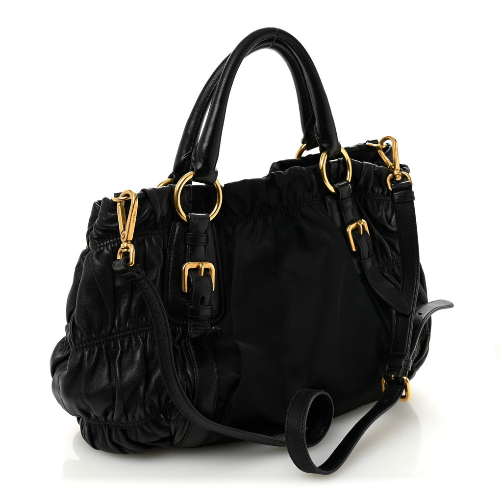 Tessuto Nylon Gaufre Shopping Satchel Black