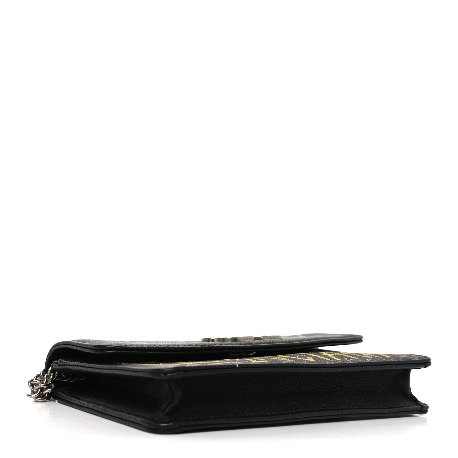 Grained Calfskin Graffiti BB Wallet On Chain Black