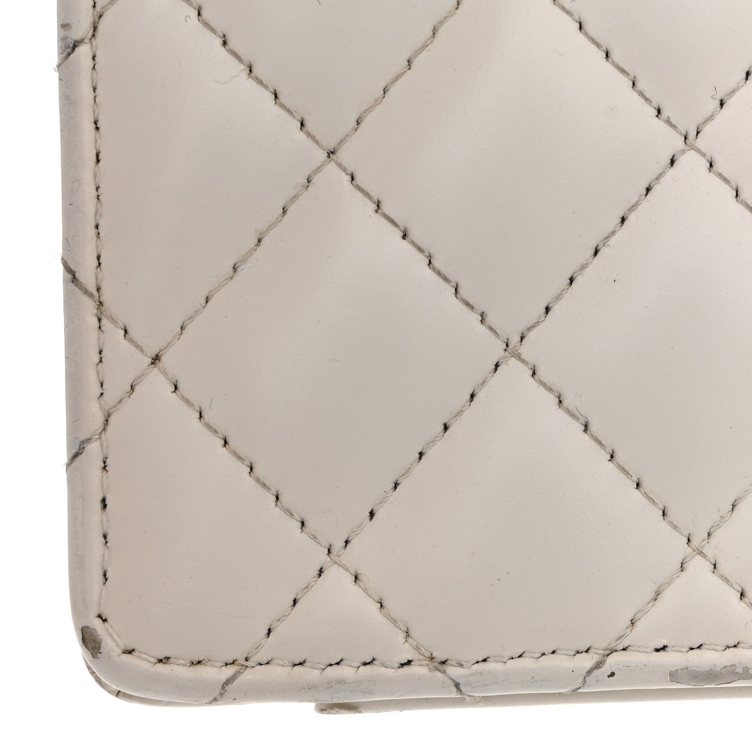 Glazed Calfskin Quilted Small Flap White