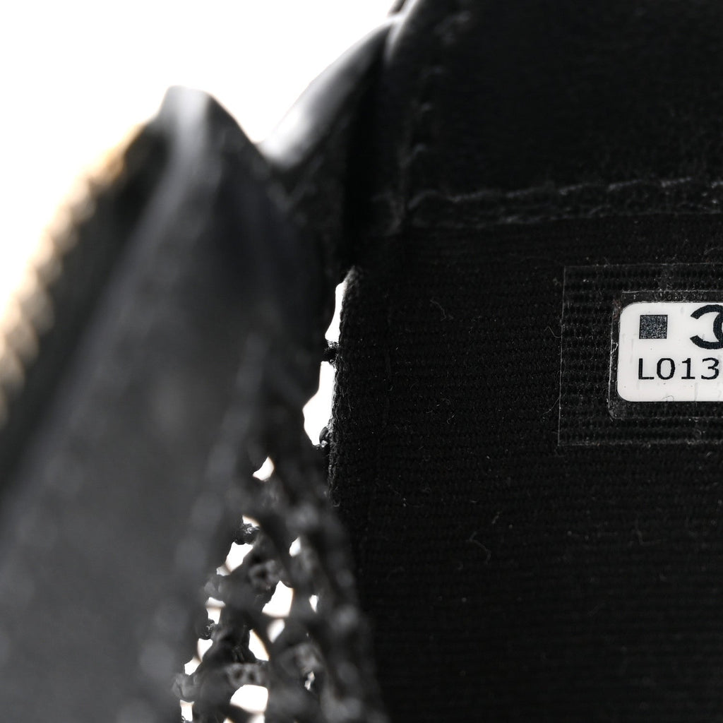Mesh Shiny Lambskin Chain Hobo Black