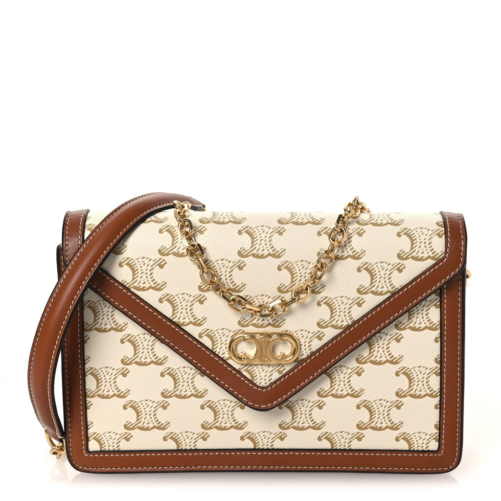 Triomphe Canvas Calfskin Maillon Wallet on Chain White