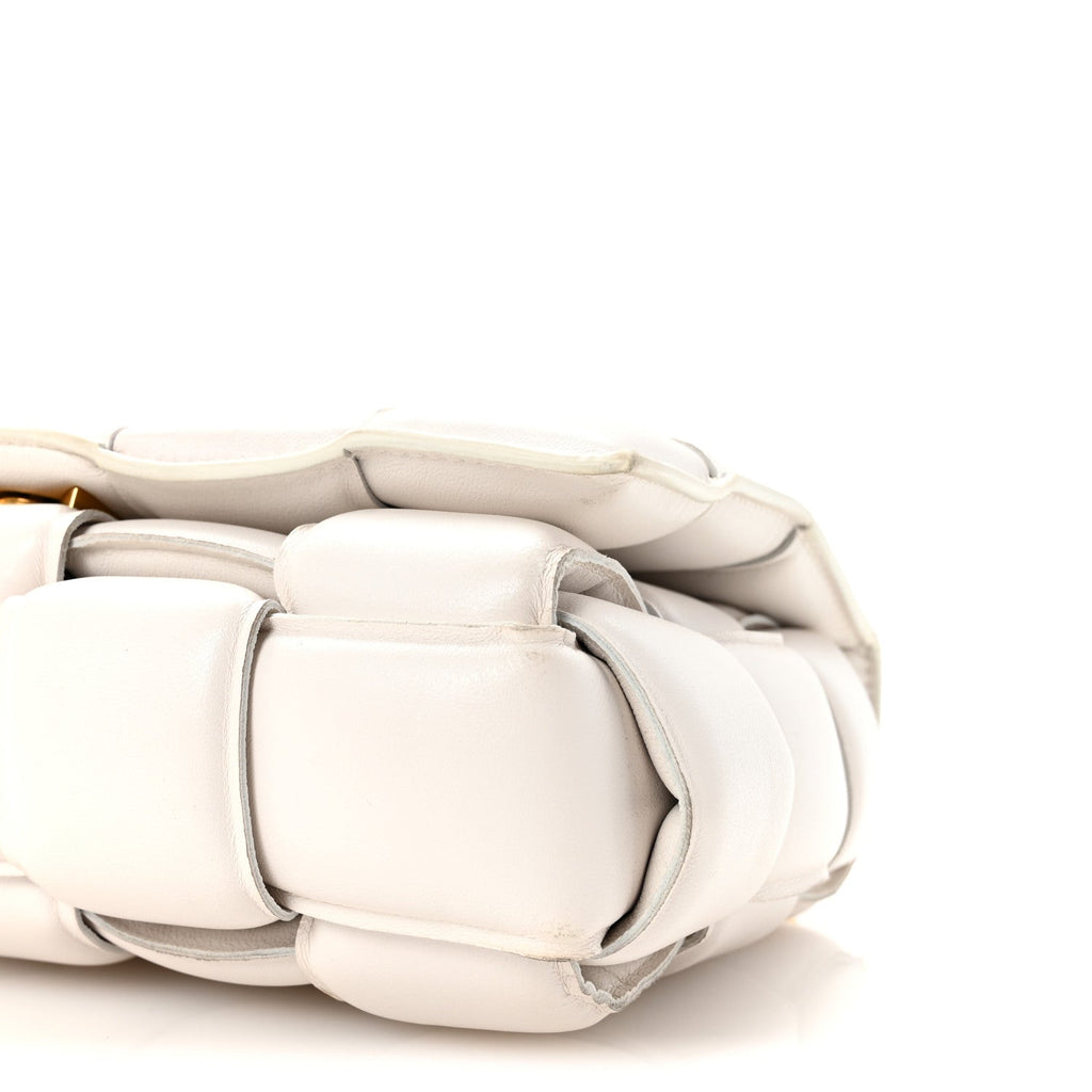 Lambskin Maxi Intreccio Padded Chain Cassette Crossbody Bag White