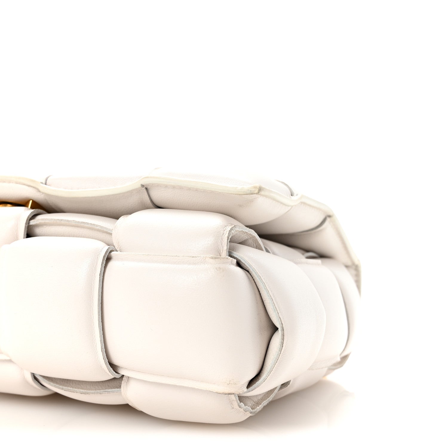 Lambskin Maxi Intreccio Padded Chain Cassette Crossbody Bag White