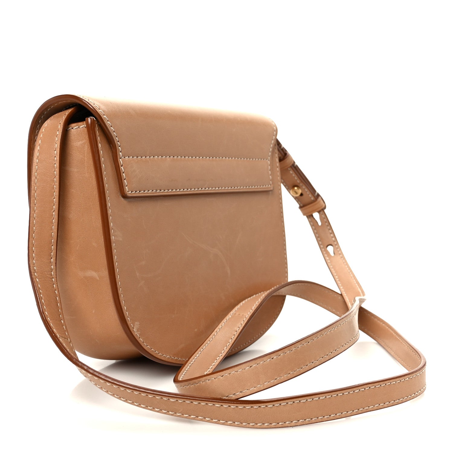 Smooth Vintage Calfskin Small Kaia Satchel Brown Gold