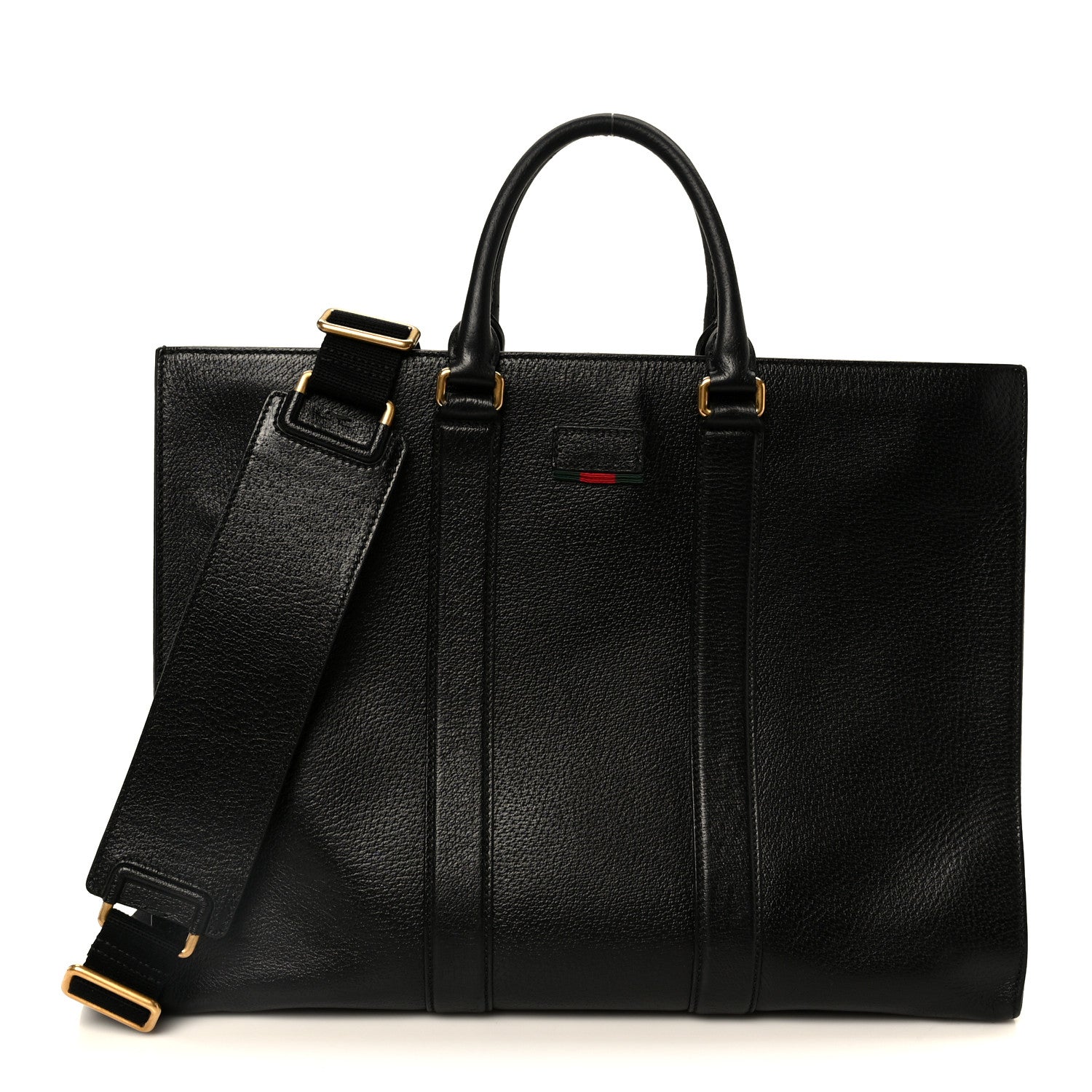 Grained Calfskin Web Top Handle Tote Black