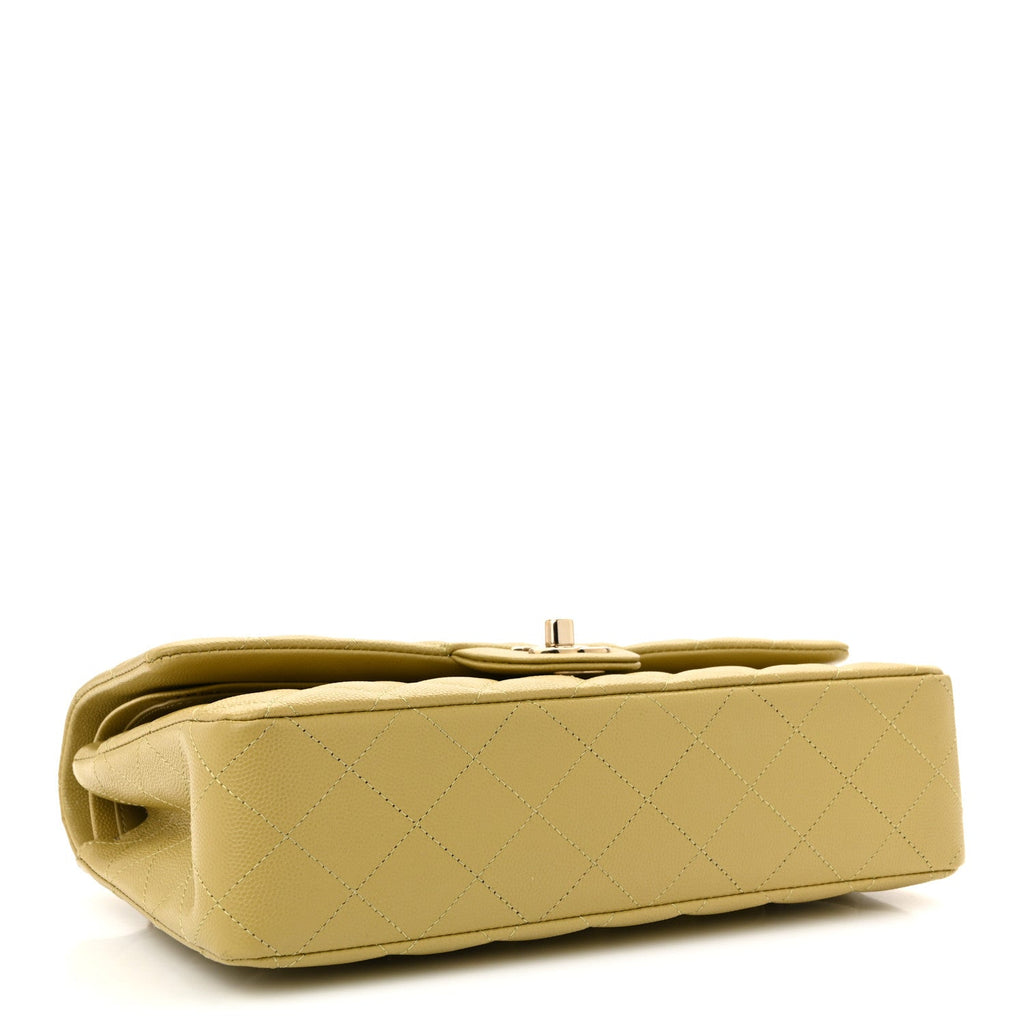 Caviar Quilted Medium Double Flap Light Green