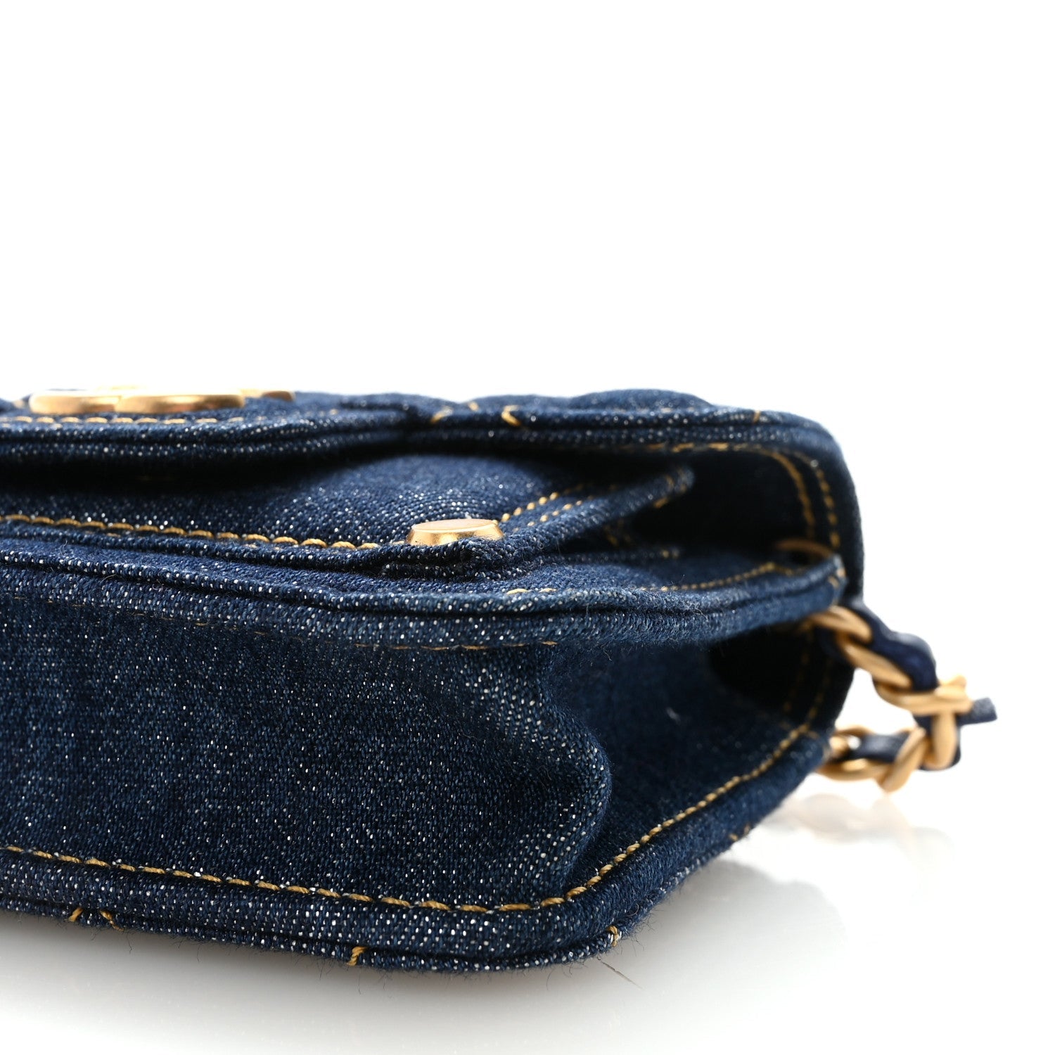 Denim Quilted Double You  Holder On Chain Blue