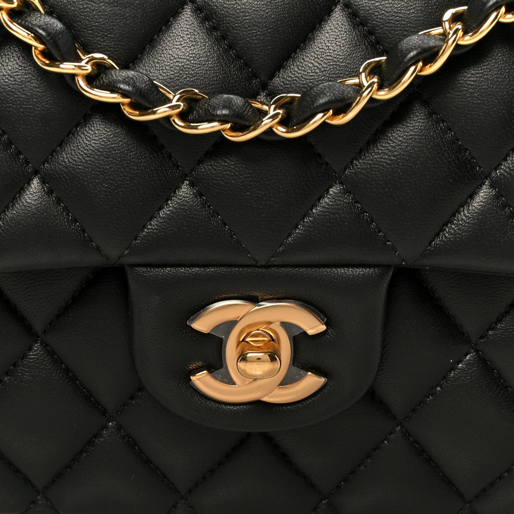 Lambskin Quilted Medium Double Flap Black