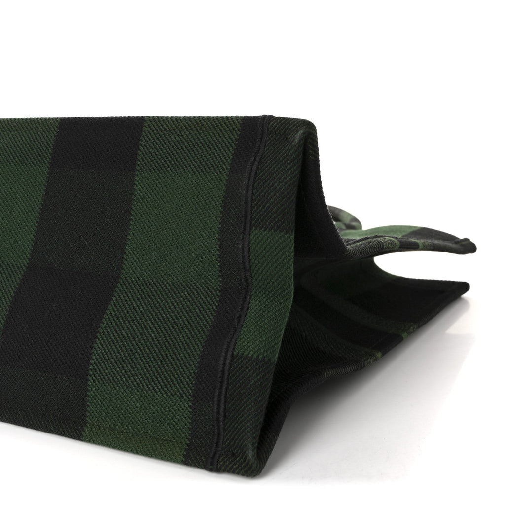 Canvas Embroidered Checkered Book Tote Black Green