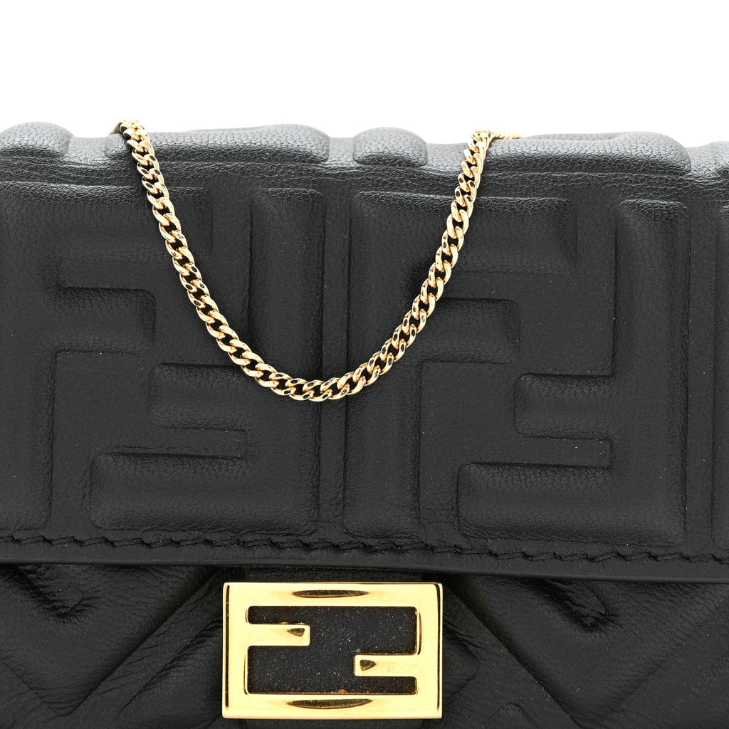 Nappa Matisse FF Embossed Nano Baguette Charm Black