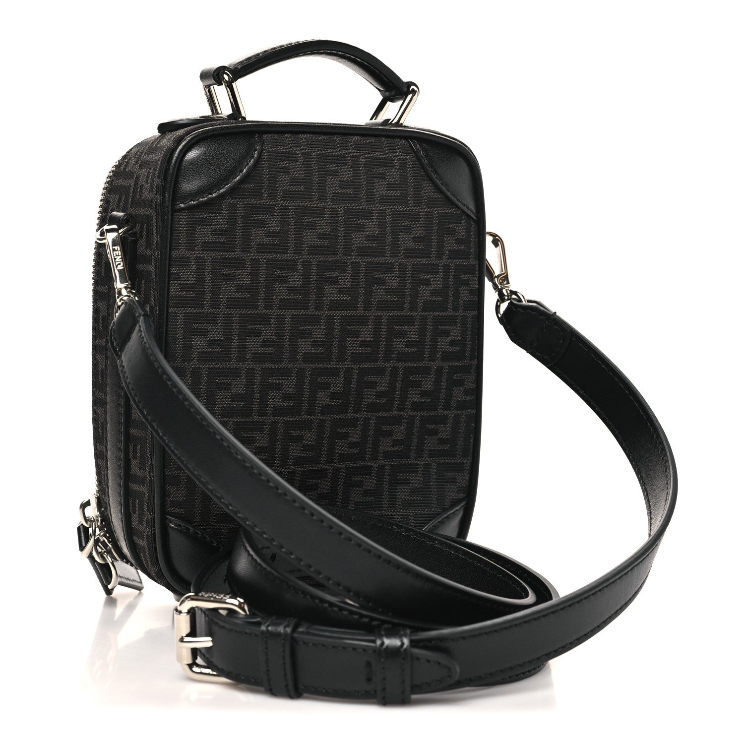 Recycled Fabric Jacquard Vitello Astro Micro FF Mini Trolley Bag Asfalto Black