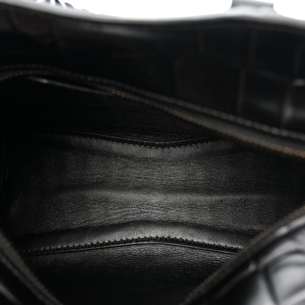 Semi Shiny Calfskin Crocodile Embossed Neo Classic Black Hardware Mini City Black