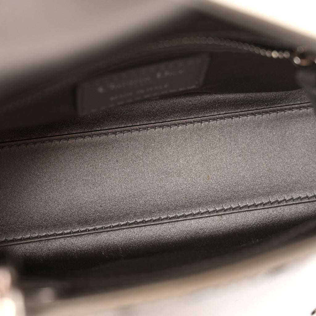Satin Crystal Cannage Mini Lady Dior Gray
