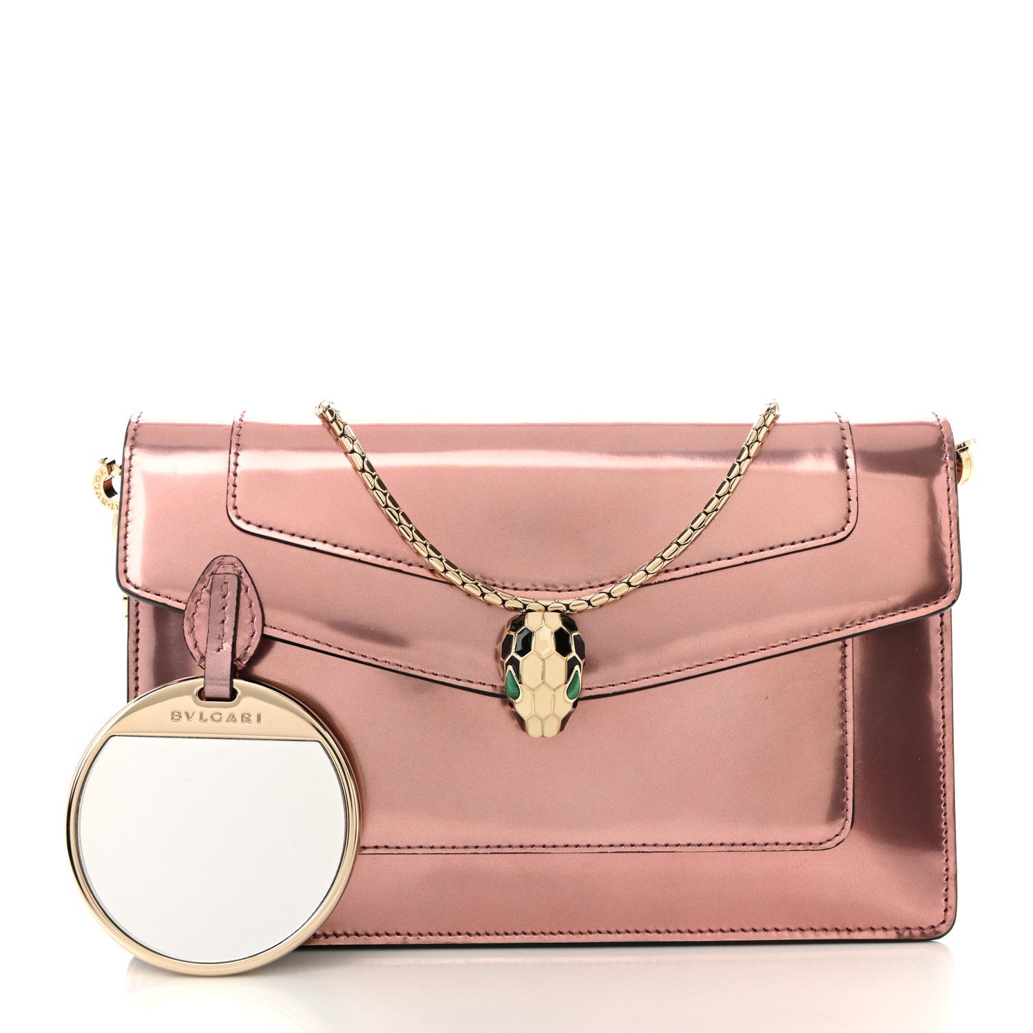 Metallic Serpenti Forever Chain Wallet Rose Quartz