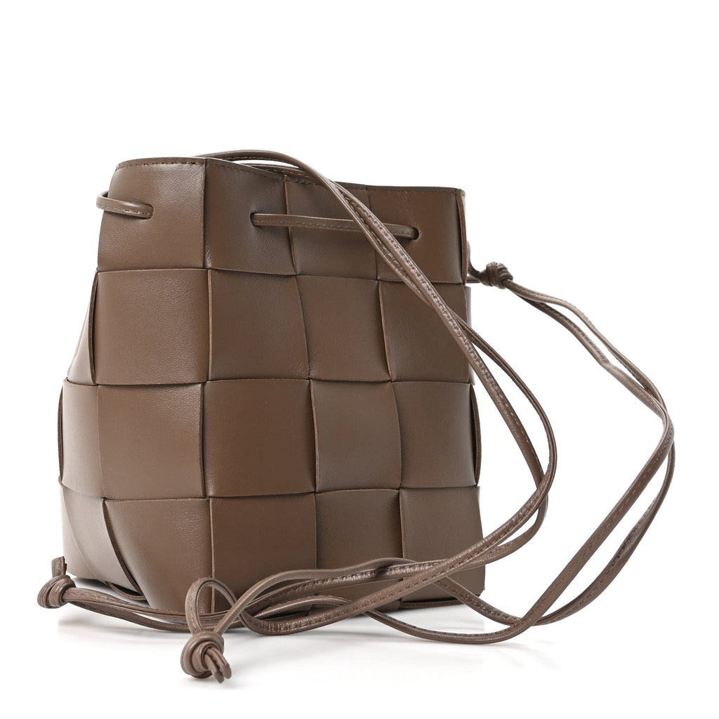 Nappa Maxi Intrecciato Small Cassette Bucket Bag Dark Taupe